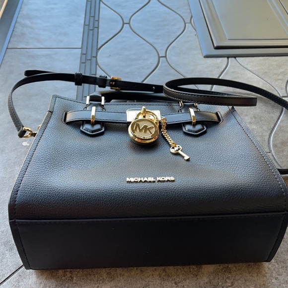 Michael Kors Hamilton Small Satchel Shoulder Leather Bag Black - Picture 2 of 16